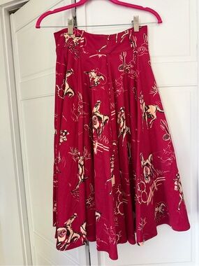 Pinup Couture Red Western-Print Circle Skirt